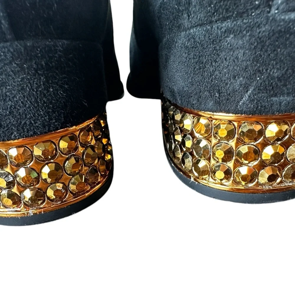 Jeffrey Campbell Metcalf-J2 Black Suede Chelsea Ankle Bootie Jeweled Heel